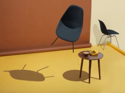 Modern chair with cushioned seat and backrest